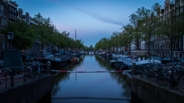 Canals of Amsterdam, Netherlands at Dusk